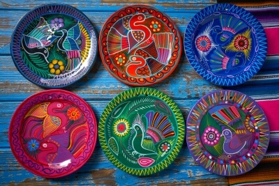 Colorful Mexican painted plates